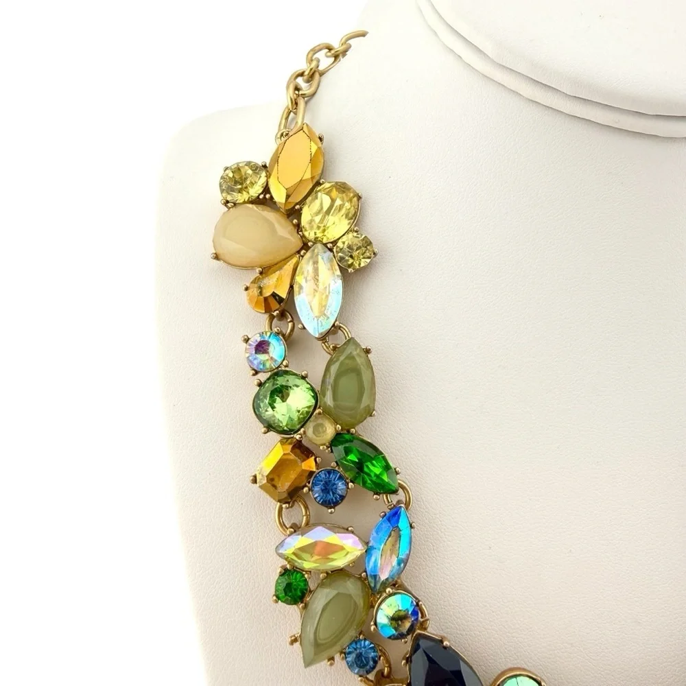 J. Crew Multicolor Ombré Gem Necklace in Blue, Green & Gold